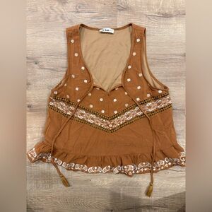 Embroidered Brown Tie-Front Camisole by In Bloom